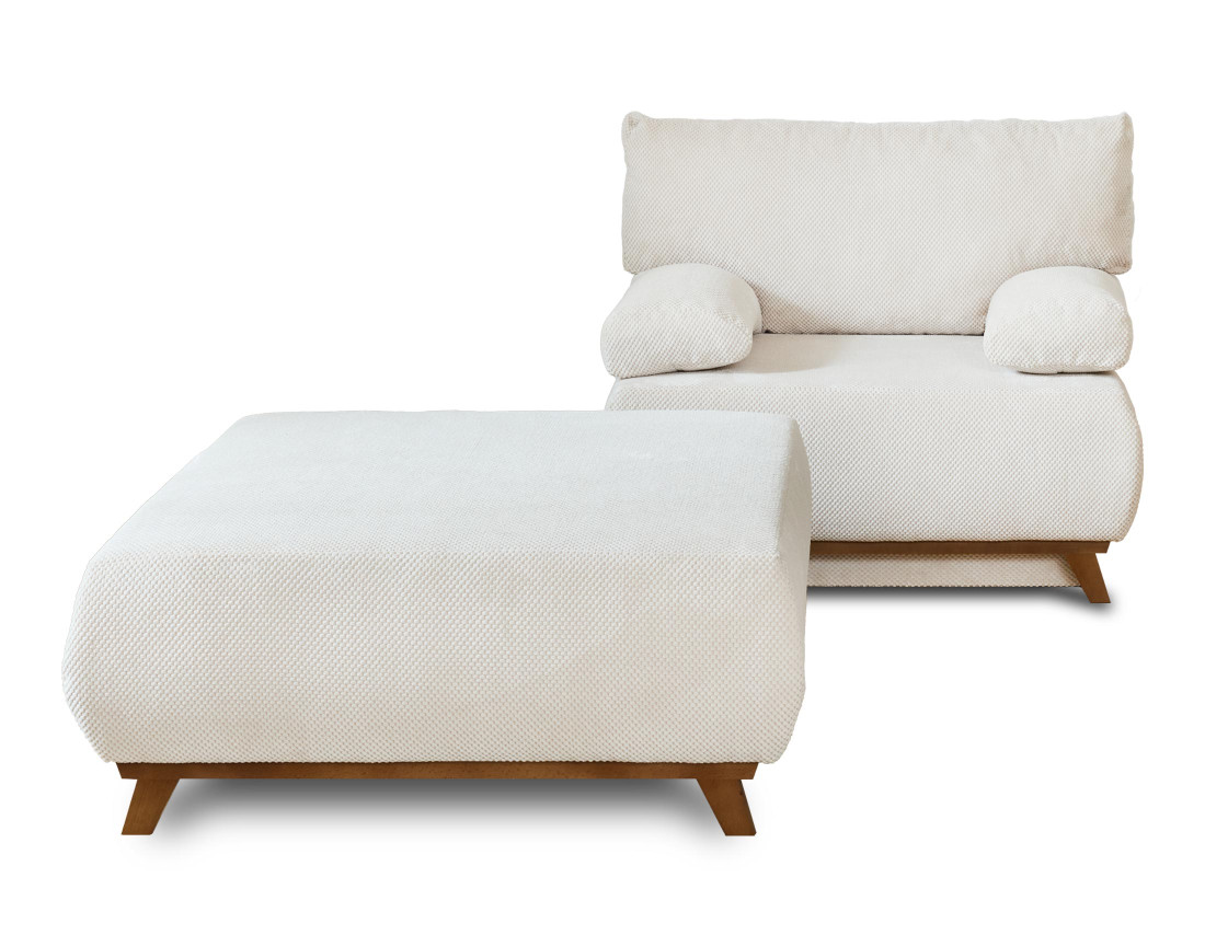 Fauteuil convertible avec coffre et grand pouf en velours texturé Cristal