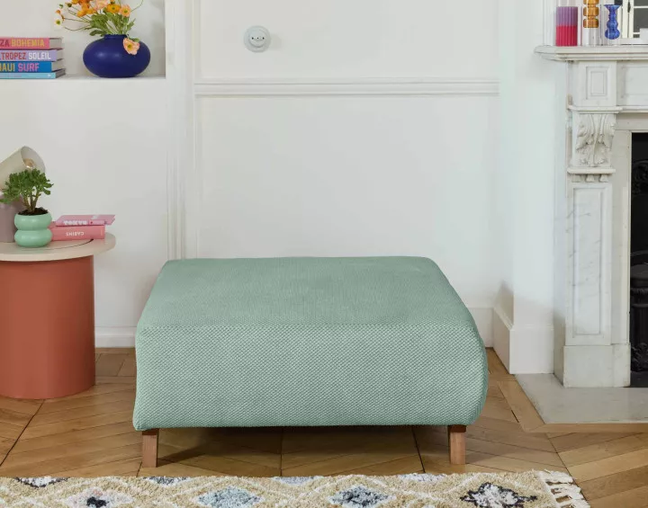 Fauteuil convertible avec coffre et grand pouf en velours texturé Cristal