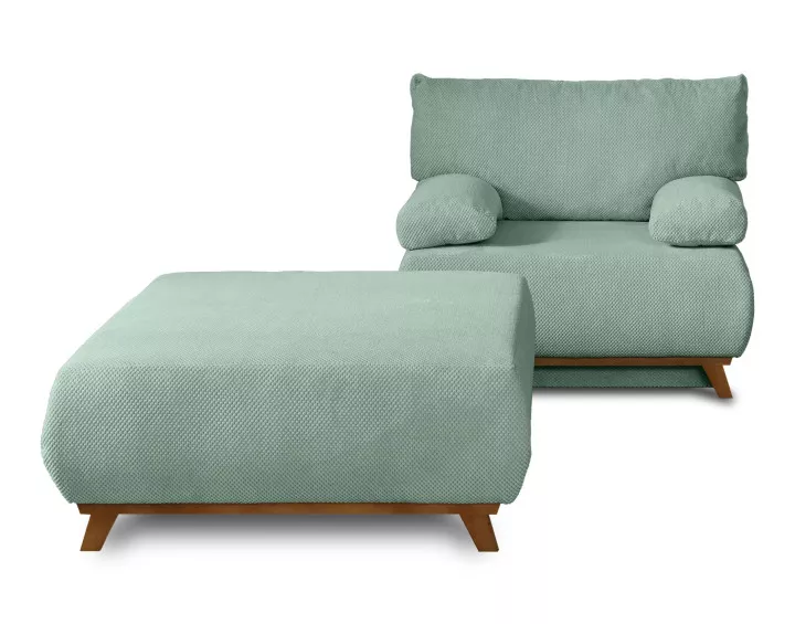 Fauteuil convertible avec coffre et grand pouf en velours texturé Cristal