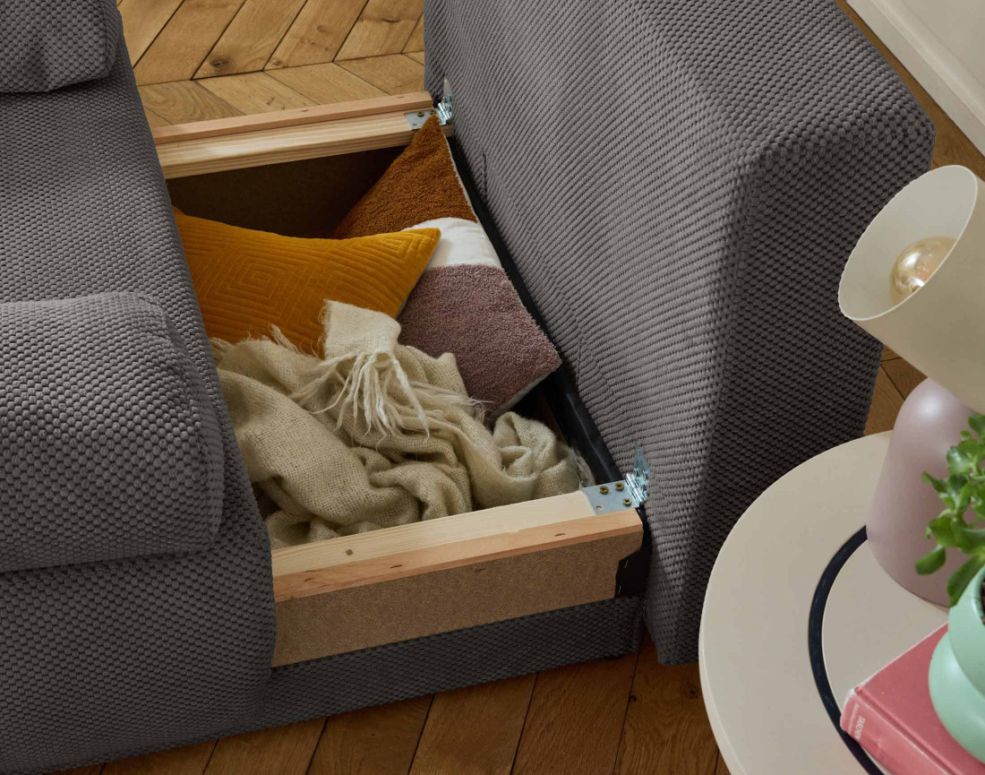 Fauteuil convertible avec coffre et grand pouf en velours texturé Cristal