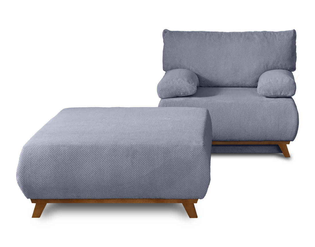 Fauteuil convertible avec coffre et grand pouf en velours texturé Cristal
