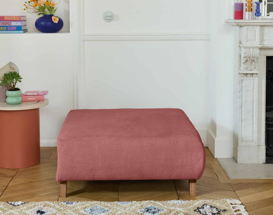 Fauteuil convertible avec coffre et grand pouf en velours texturé Cristal