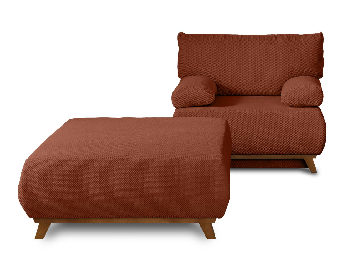 Fauteuil convertible avec coffre et grand pouf en velours texturé Cristal