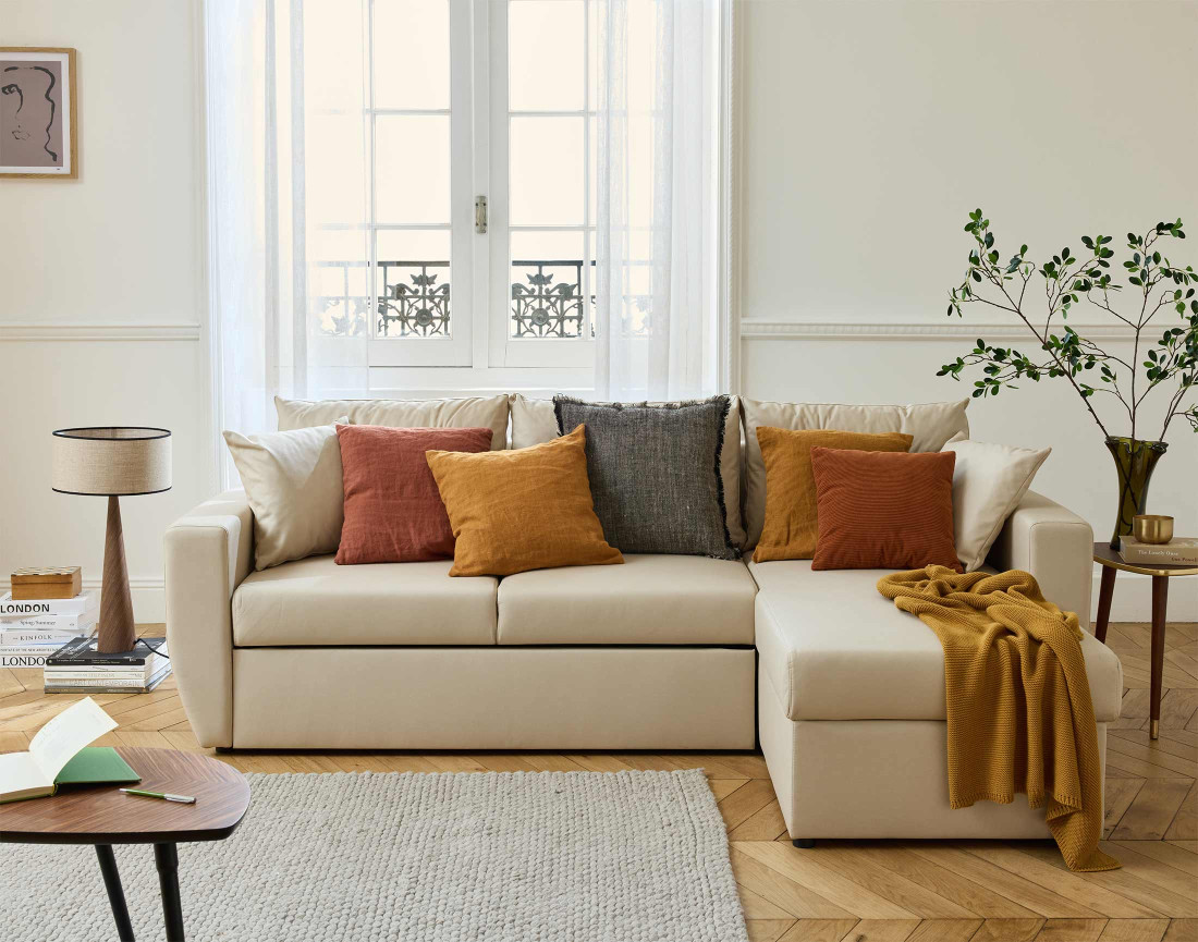 Canapé d'angle réversible 4 places convertible avec coffre en simili Astoria