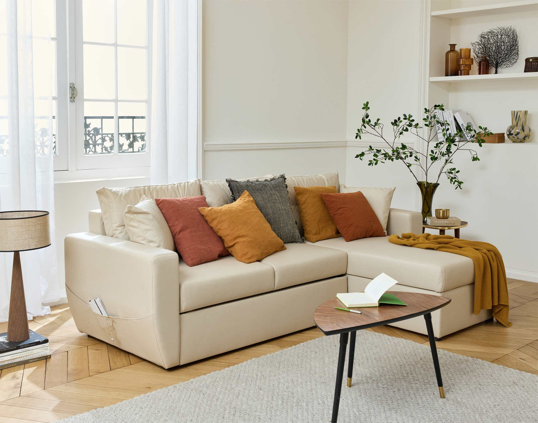 Canapé d'angle réversible 4 places convertible avec coffre en simili Astoria