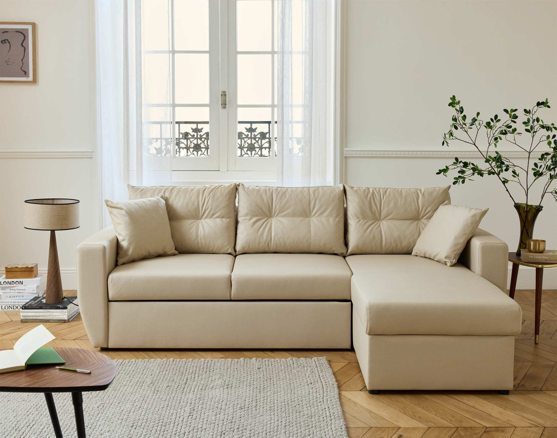 Canapé d'angle réversible 4 places convertible avec coffre en simili Astoria