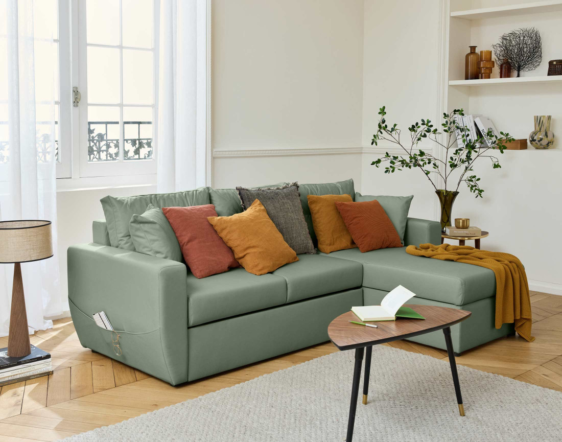 Canapé d'angle réversible 4 places convertible avec coffre en simili Astoria