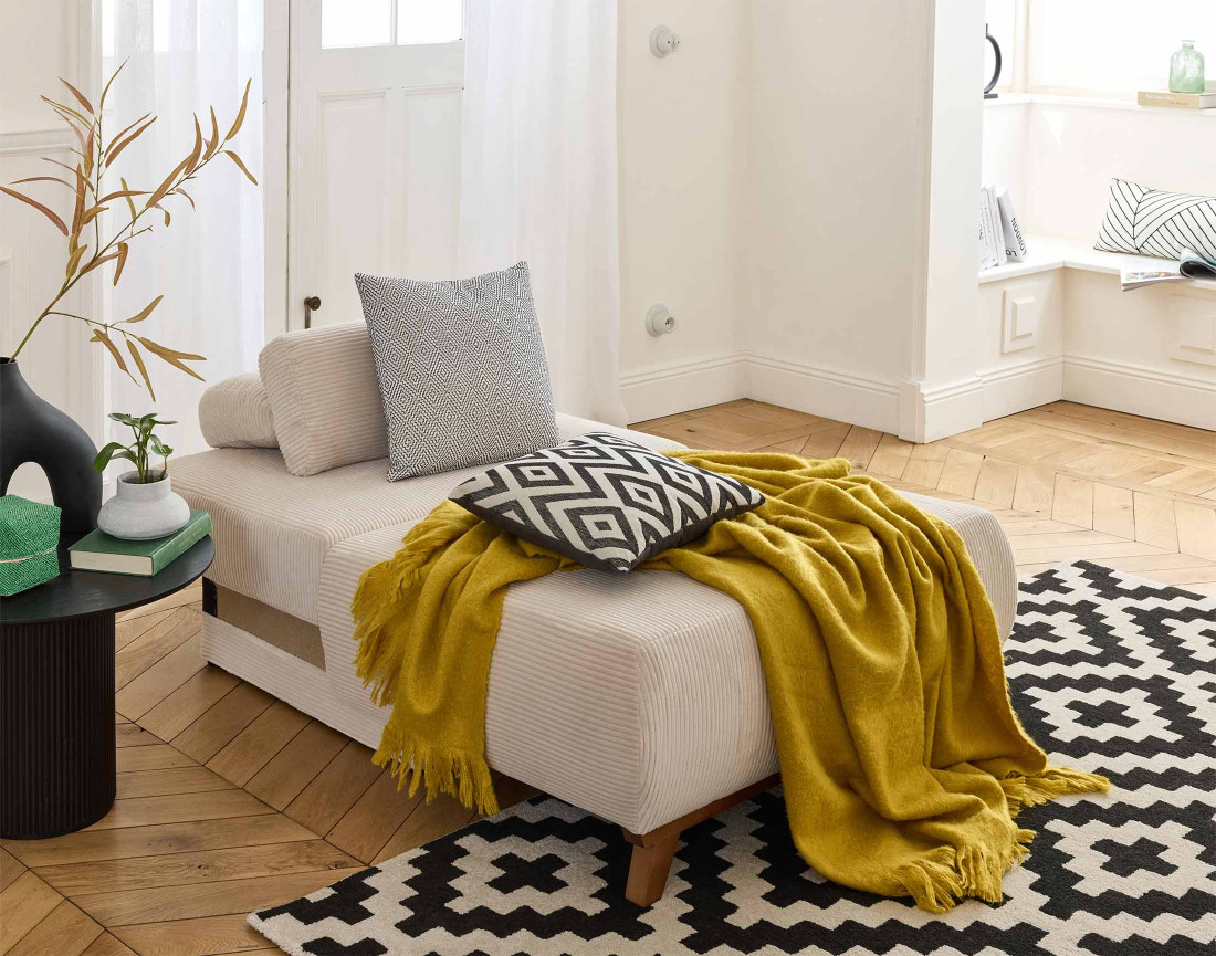 Fauteuil convertible avec coffre en velours côtelé Cristal