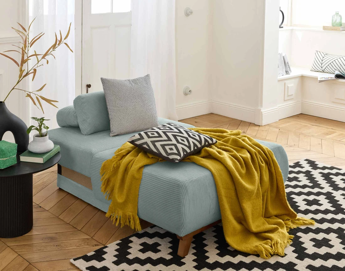 Fauteuil convertible avec coffre en velours côtelé Cristal