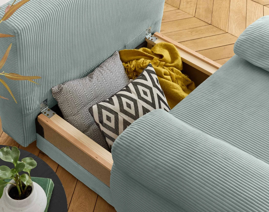 Fauteuil convertible avec coffre en velours côtelé Cristal