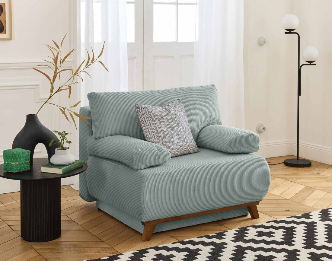 Fauteuil convertible avec coffre en velours côtelé Cristal