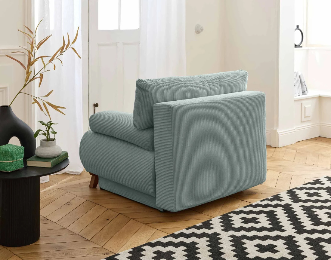 Fauteuil convertible avec coffre en velours côtelé Cristal