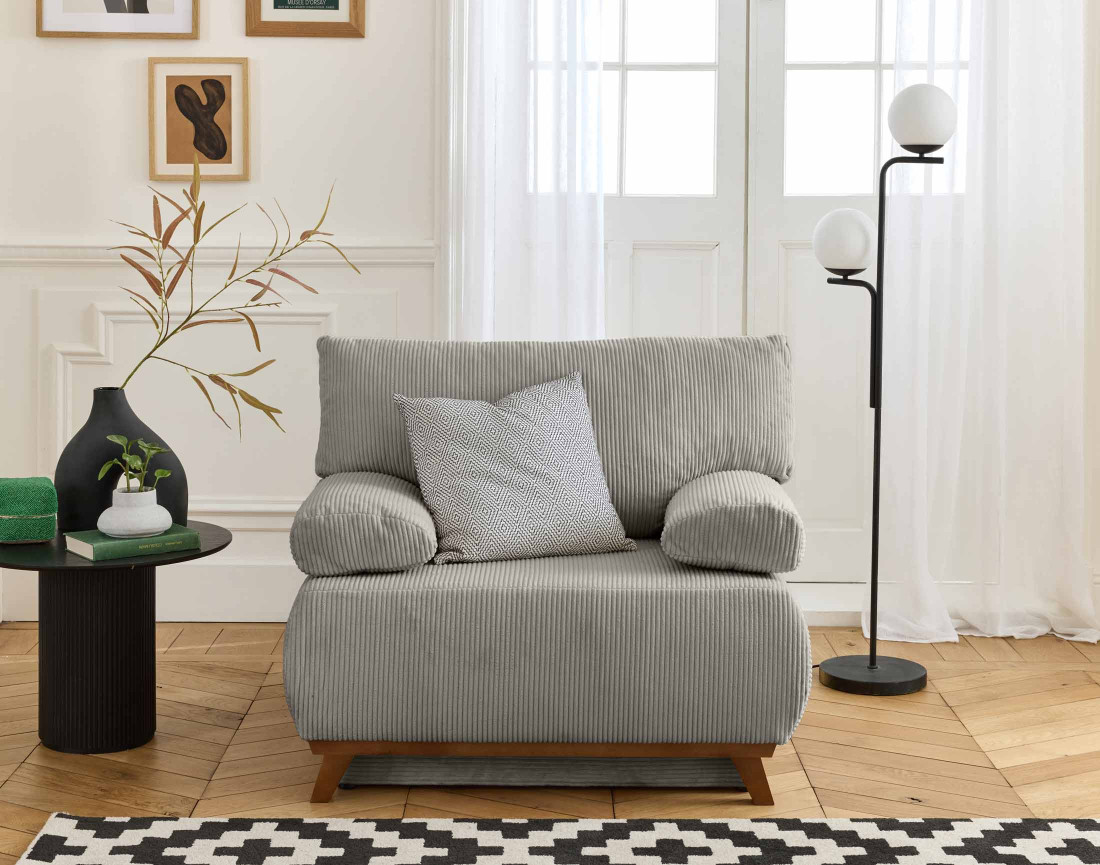 Fauteuil convertible avec coffre en velours côtelé Cristal