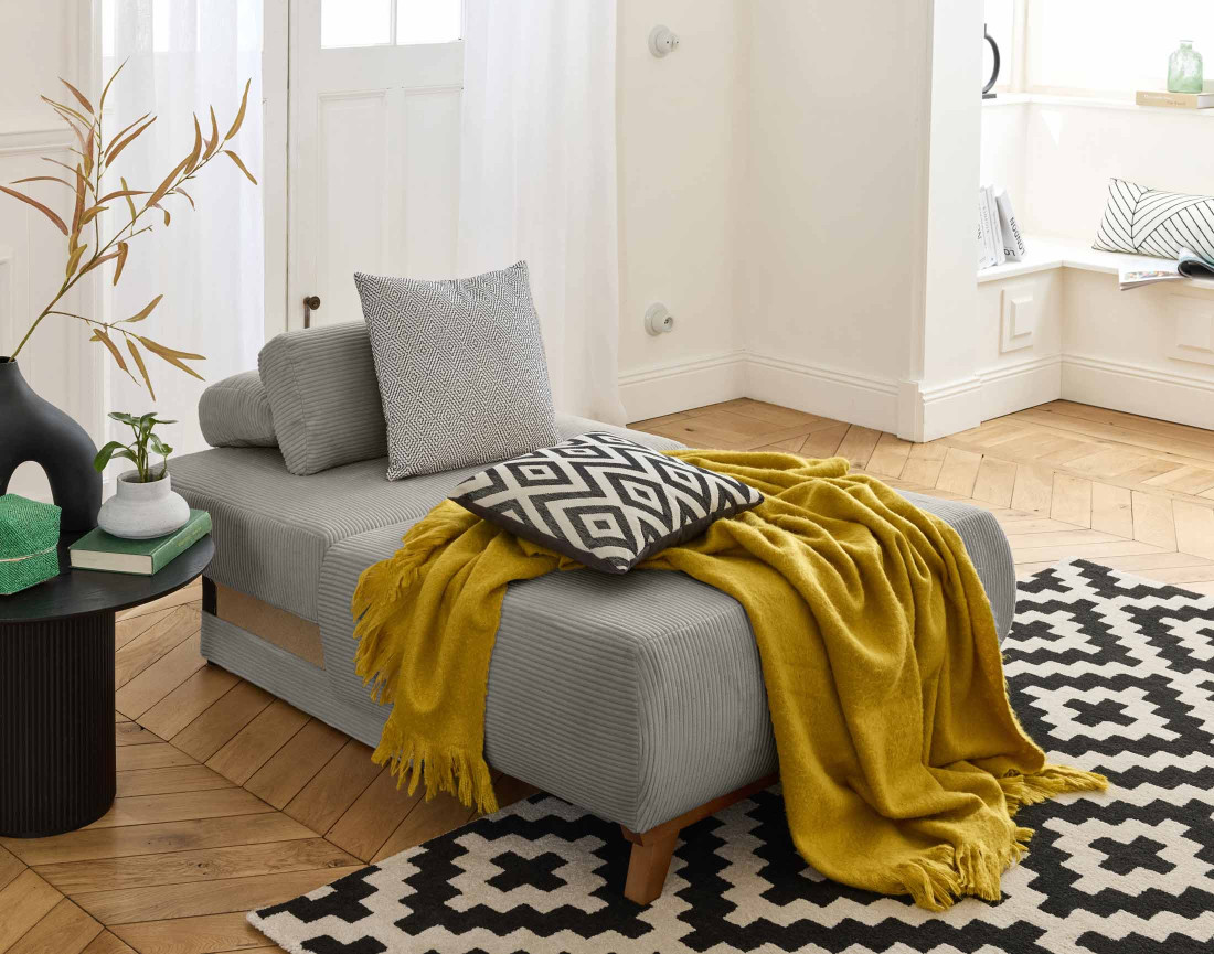 Fauteuil convertible avec coffre en velours côtelé Cristal