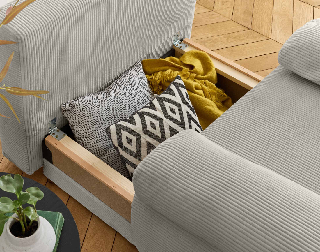 Fauteuil convertible avec coffre en velours côtelé Cristal