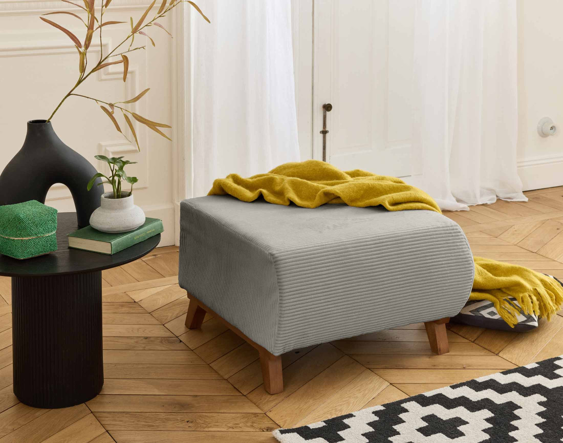 Pouf modulable 65 cm en velours côtelé Cristal