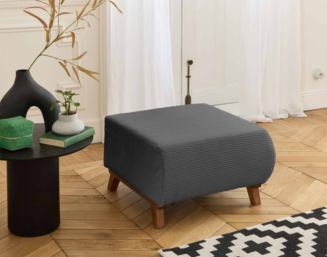 Pouf modulable 65 cm en velours côtelé Cristal