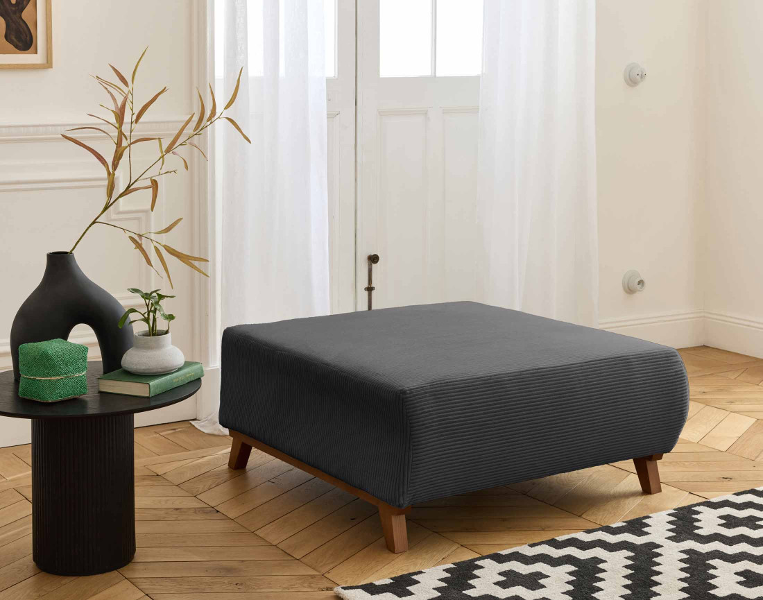 Pouf 95 cm en velours côtelé Cristal