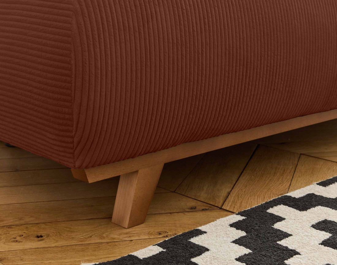 Canapé 3 places convertible avec coffre et grand pouf en velours côtelé Cristal