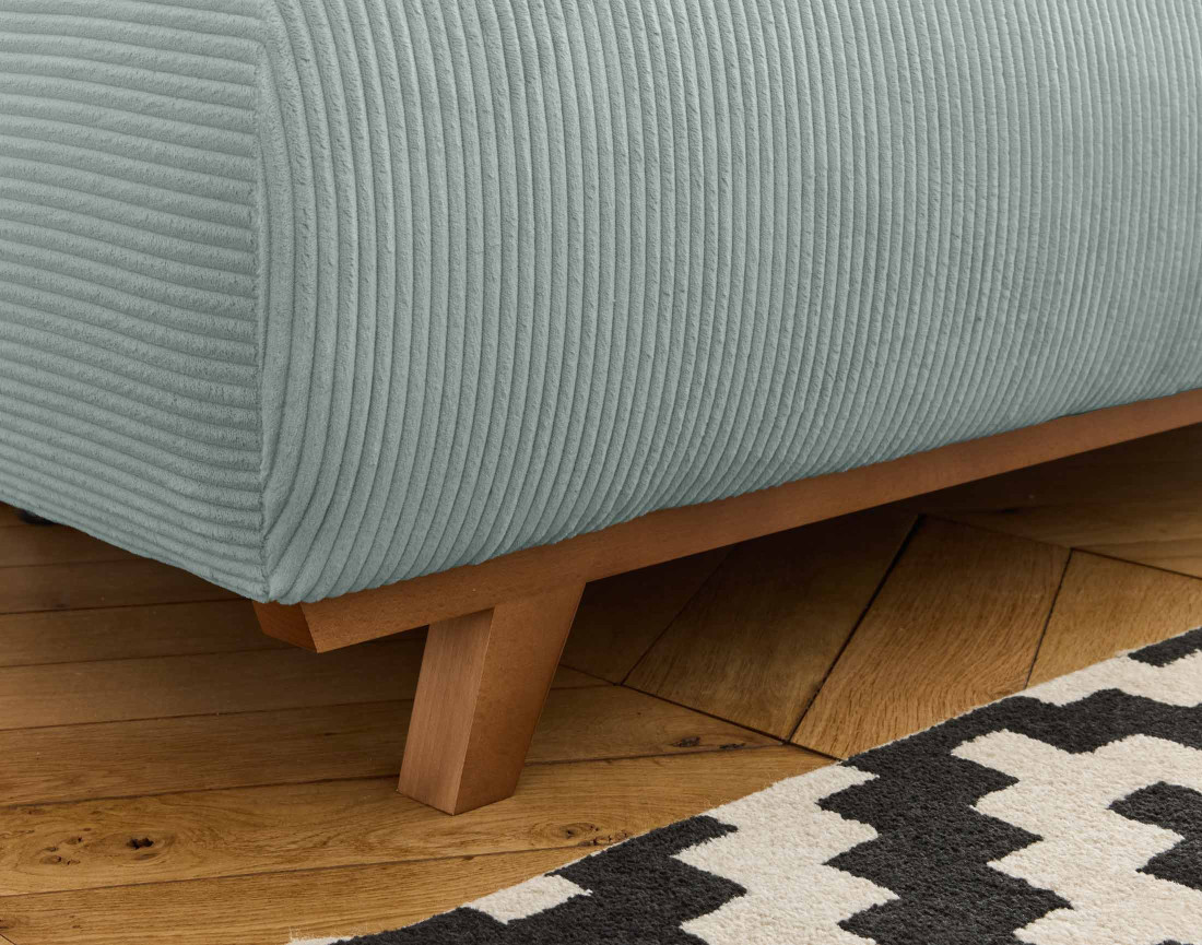 Canapé 3 places convertible avec coffre et pouf en velours côtelé Cristal