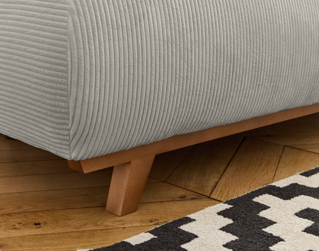 Canapé 3 places convertible avec coffre et pouf en velours côtelé Cristal