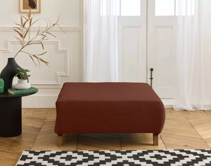 Fauteuil convertible avec coffre et grand pouf en velours côtelé Cristal