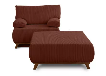 Fauteuil convertible avec coffre et grand pouf en velours côtelé Cristal