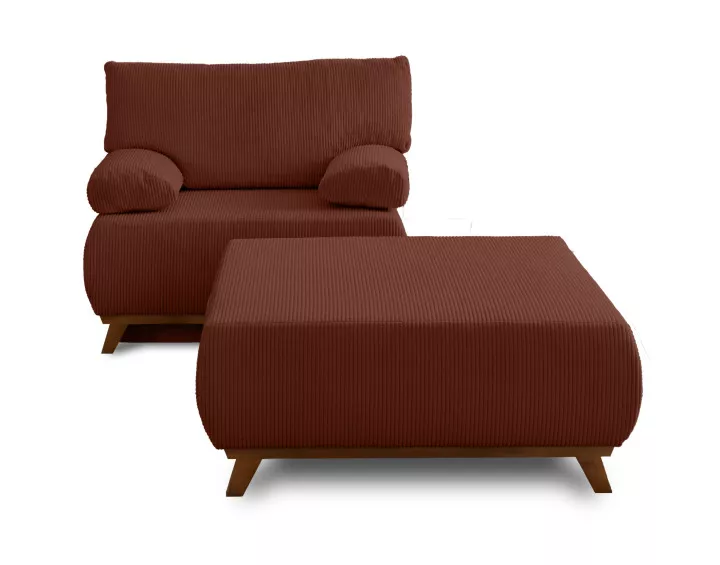 Fauteuil convertible avec coffre et grand pouf en velours côtelé Cristal