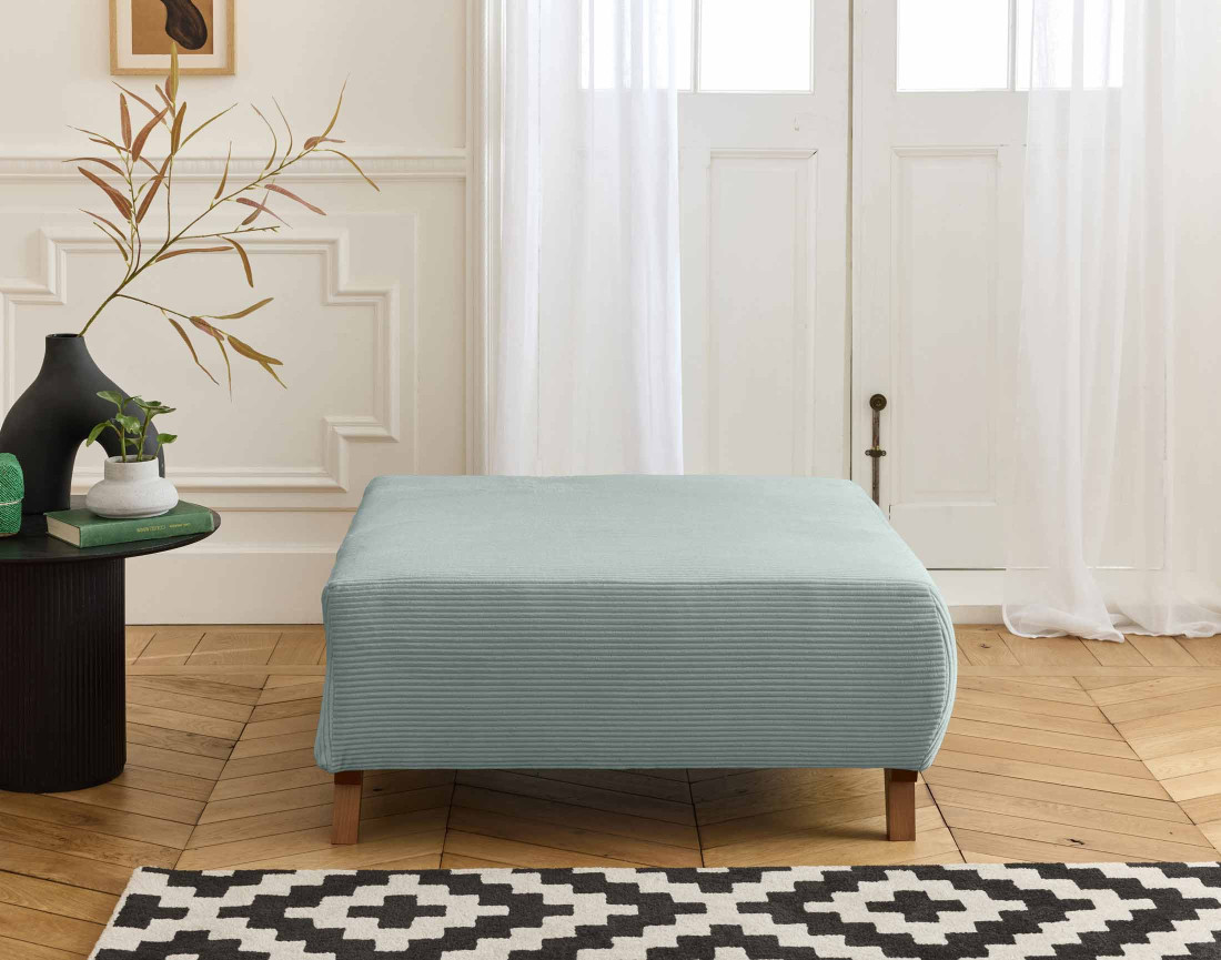 Fauteuil convertible avec coffre et grand pouf en velours côtelé Cristal