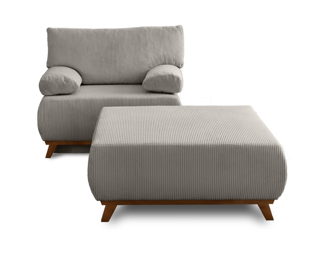 Fauteuil convertible avec coffre et grand pouf en velours côtelé Cristal
