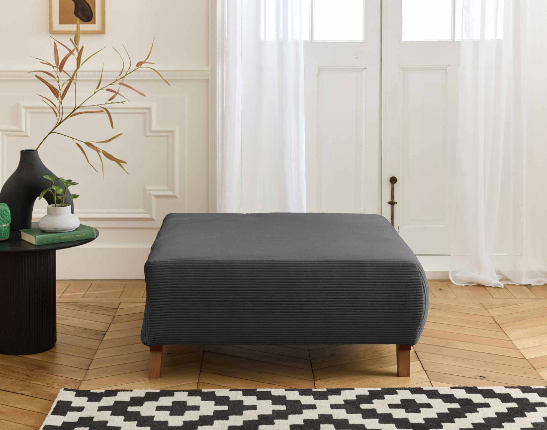 Fauteuil convertible avec coffre et grand pouf en velours côtelé Cristal