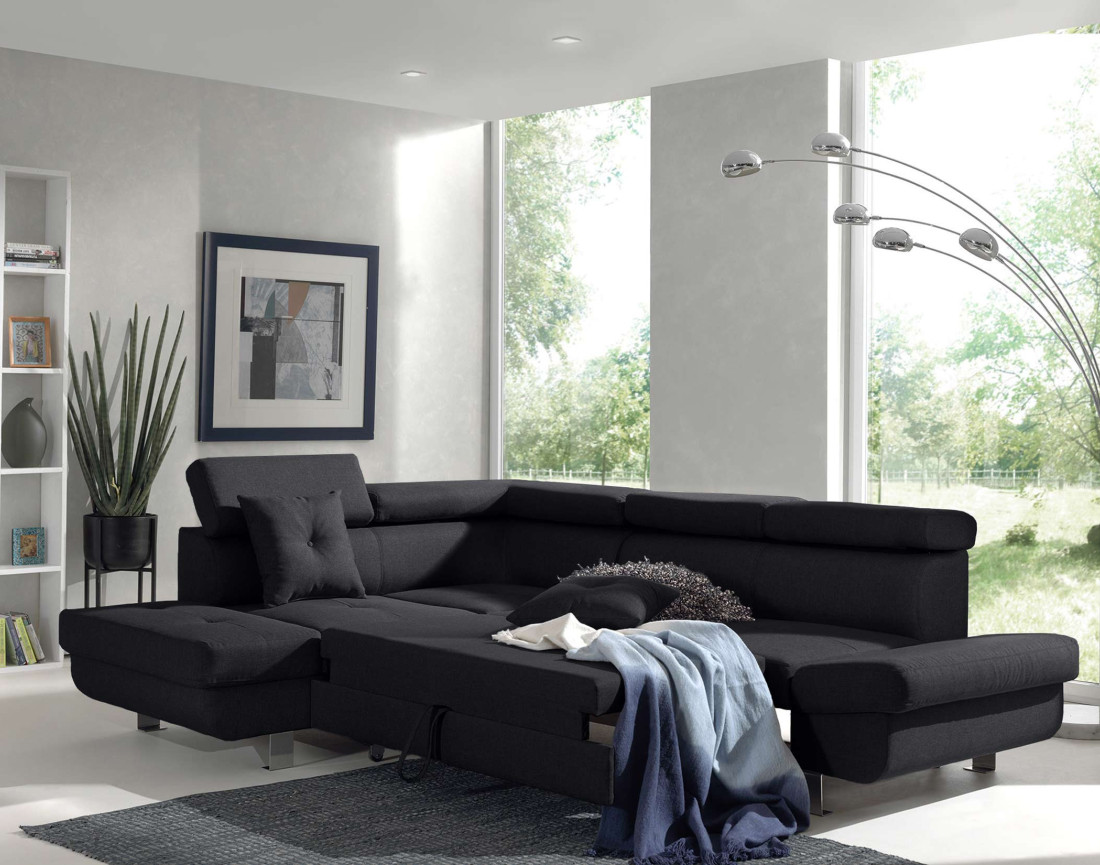 Lisbona – canapé d’angle gauche convertible avec têtières relevables