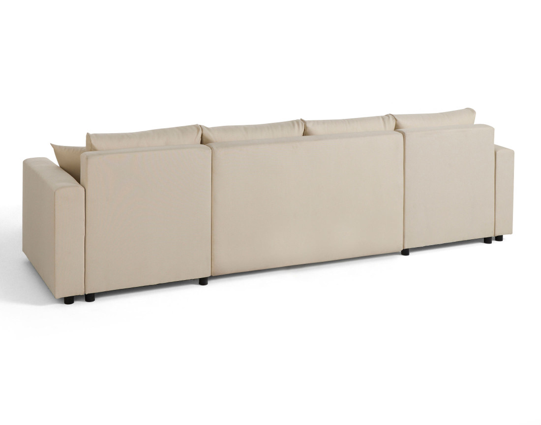 Canapé panoramique 7 places convertible avec coffre en tissu Regala Canapé panoramique 7 places convertible avec coffre en tissu Regala