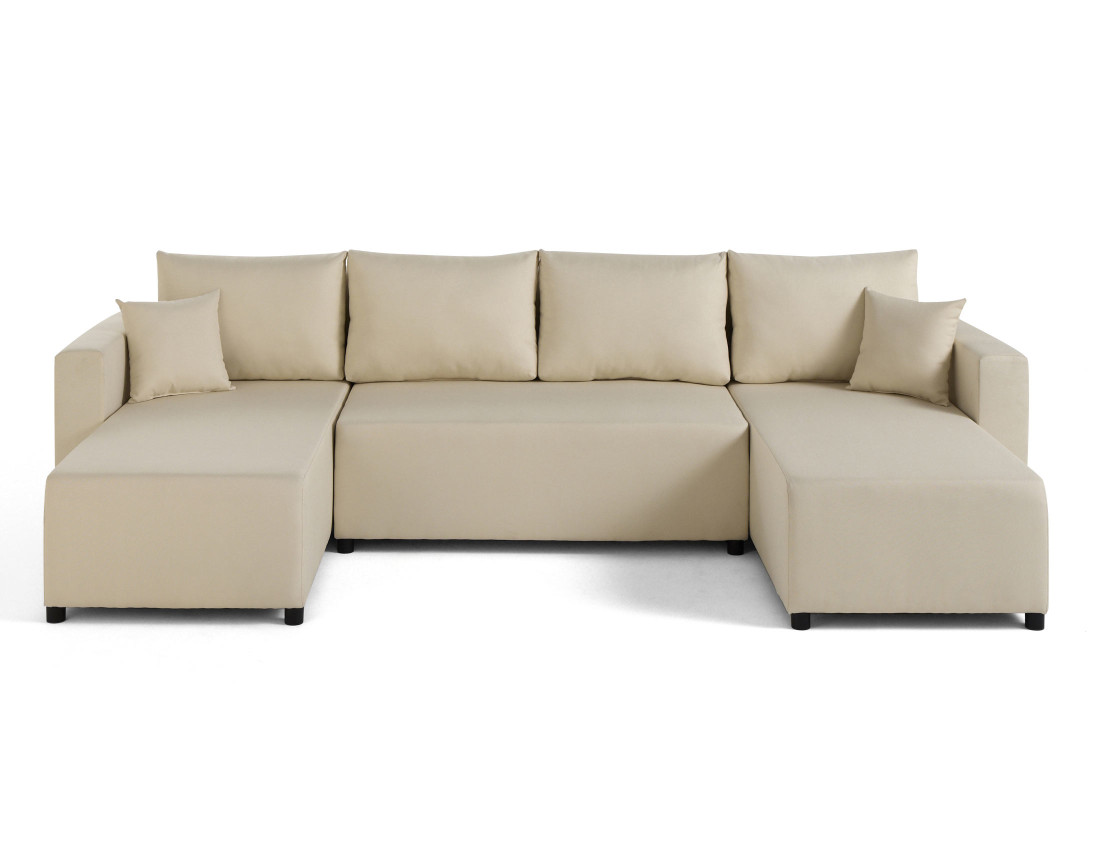 Canapé panoramique 7 places convertible avec coffre en tissu Regala Canapé panoramique 7 places convertible avec coffre en tissu Regala