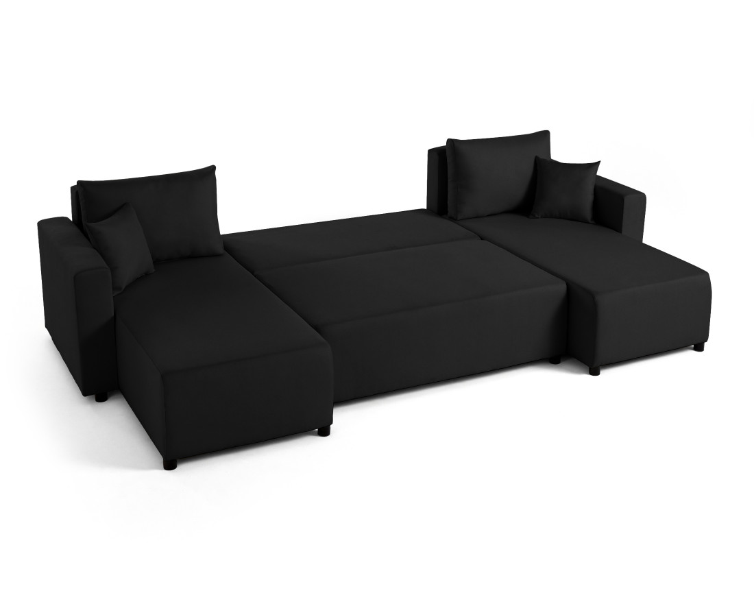 Canapé panoramique 7 places convertible avec coffre en tissu Regala