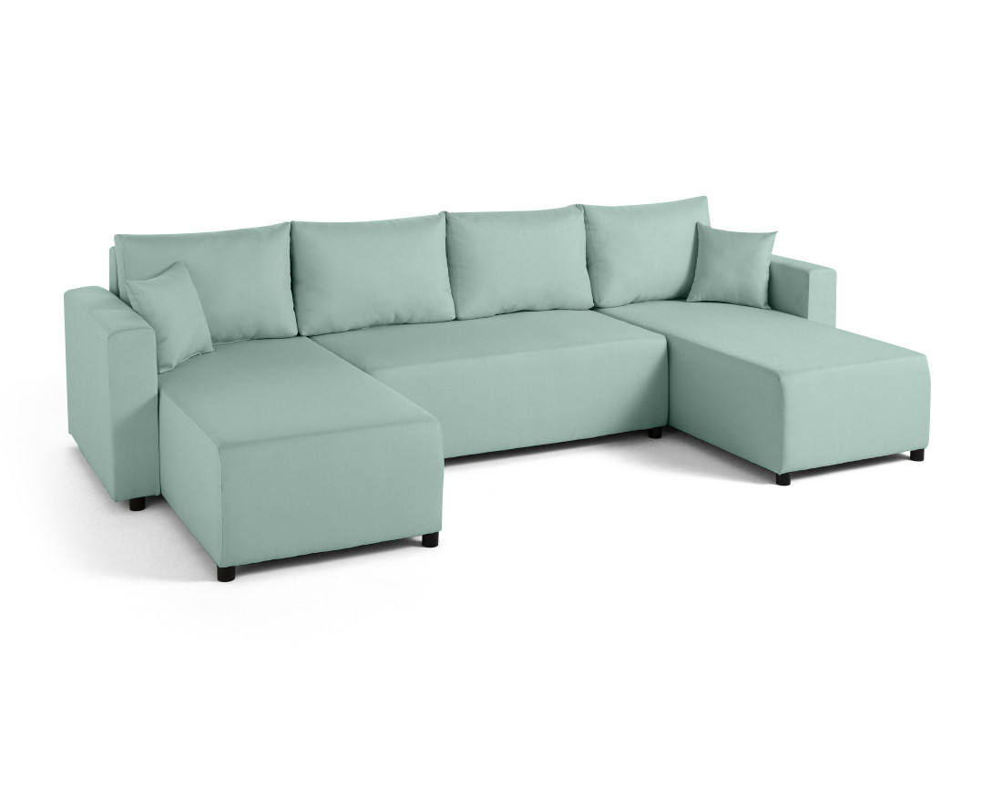 Canapé panoramique 7 places convertible avec coffre en tissu Regala