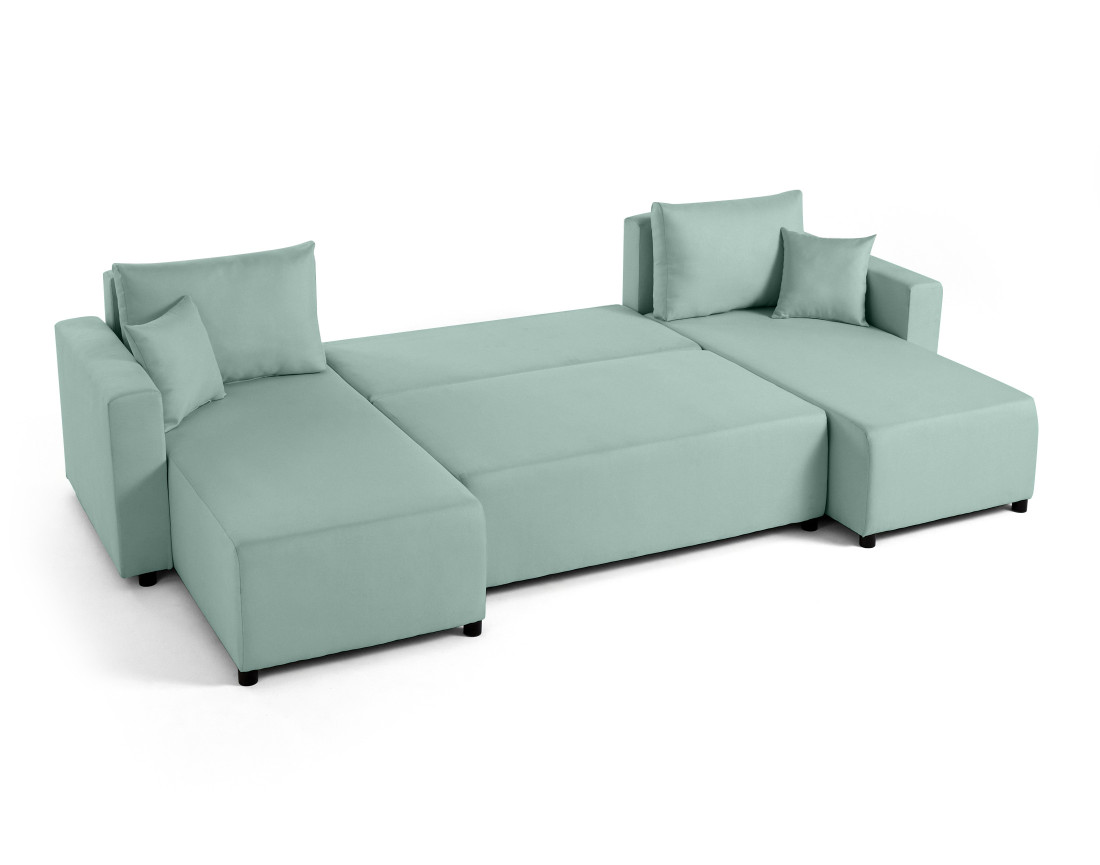 Canapé panoramique 7 places convertible avec coffre en tissu Regala