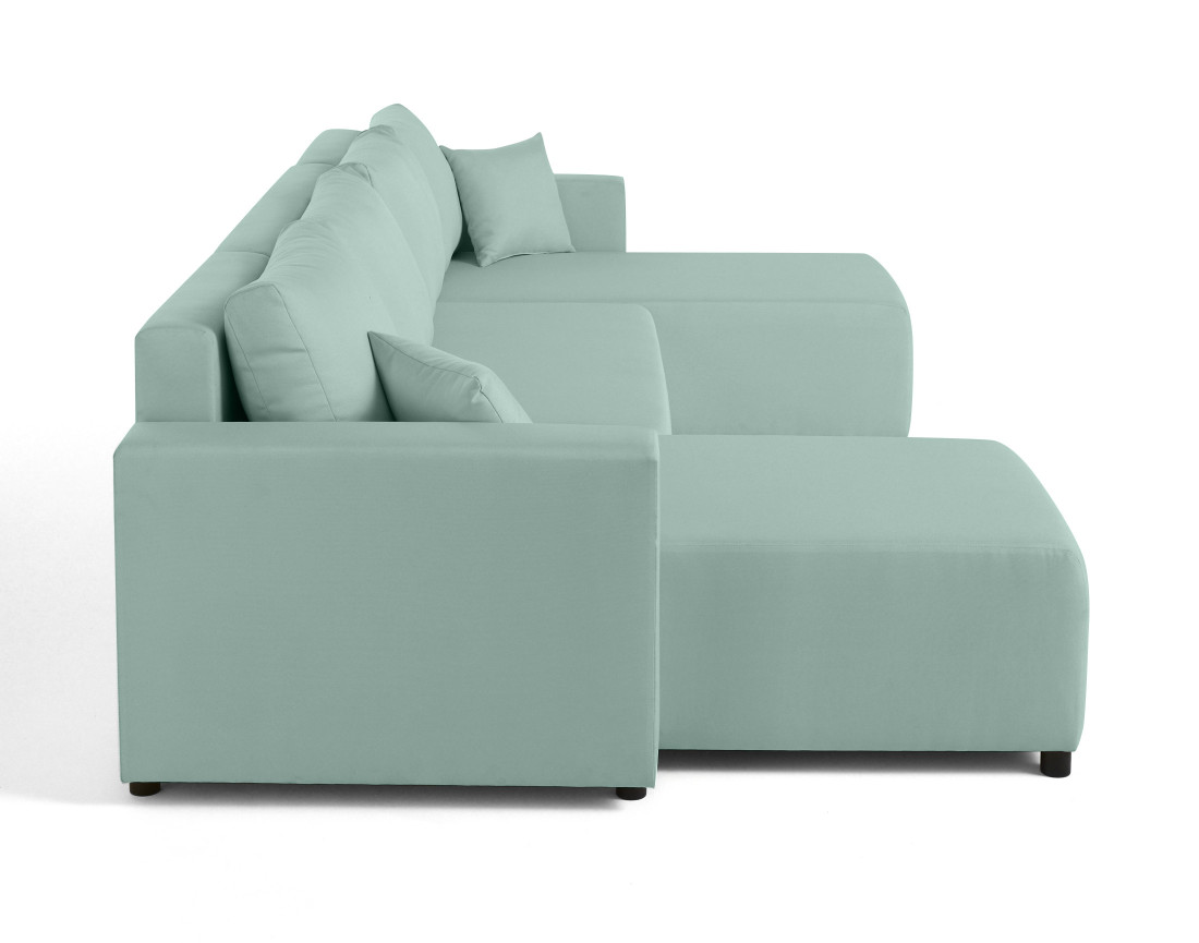 Canapé panoramique 7 places convertible avec coffre en tissu Regala