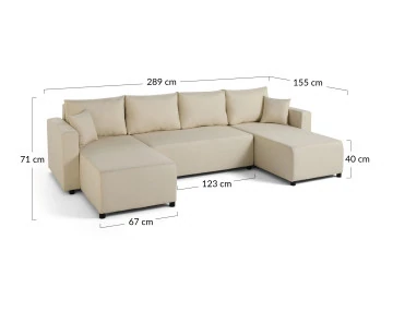 Canapé panoramique 7 places convertible avec coffre en tissu Regala