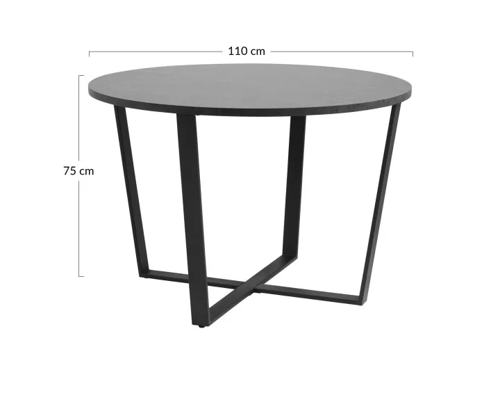 Table à manger ronde effet marbre noir 110 cm Aurora