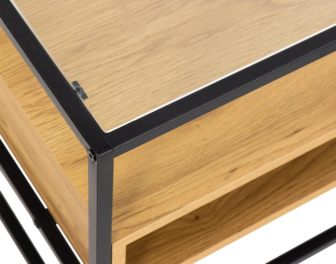 Meuble TV en bois, verre et métal noir 2 niches 120 cm Parker