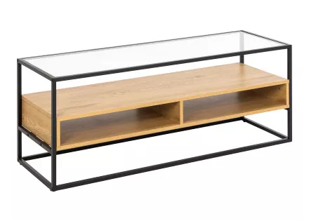 Meuble TV en bois, verre et métal noir 120 cm Parker