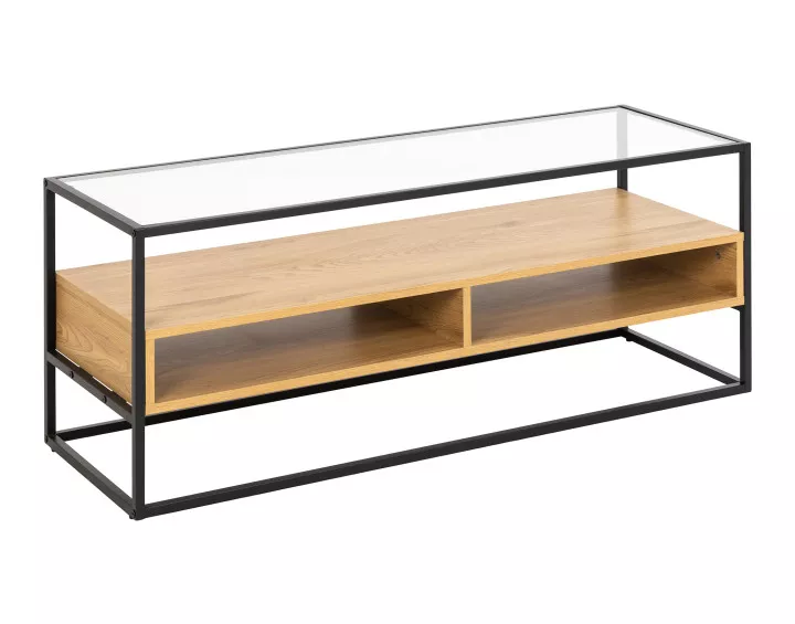 Meuble TV en bois, verre et métal noir 120 cm Parker