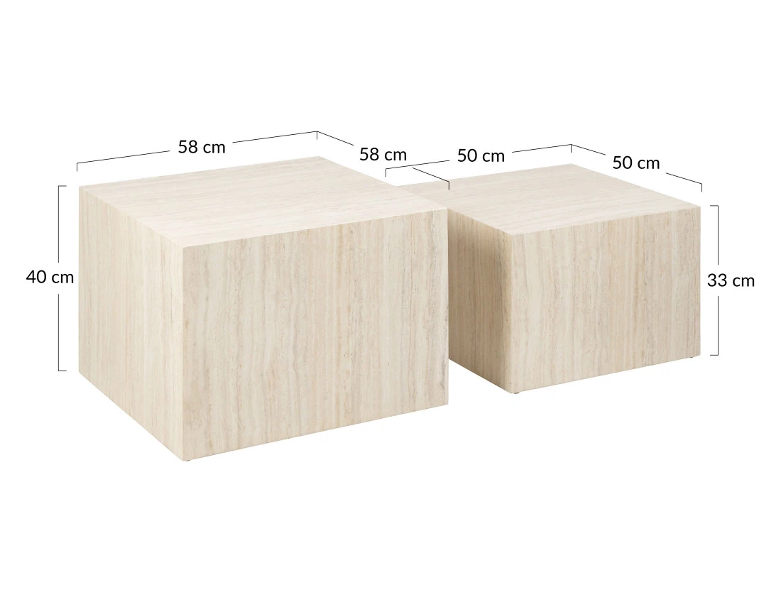 Lot de deux tables basses effet travertin 58 et 50 cm Pueblo