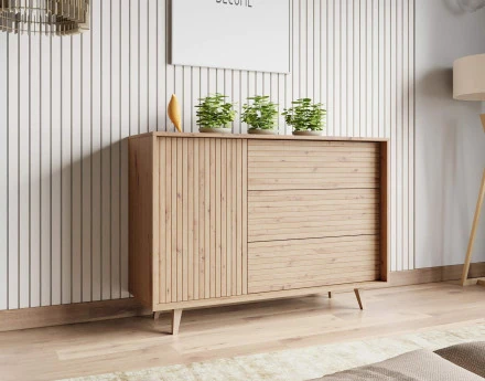 Buffet bois 3 tiroirs et 1 porte 120cm Diego