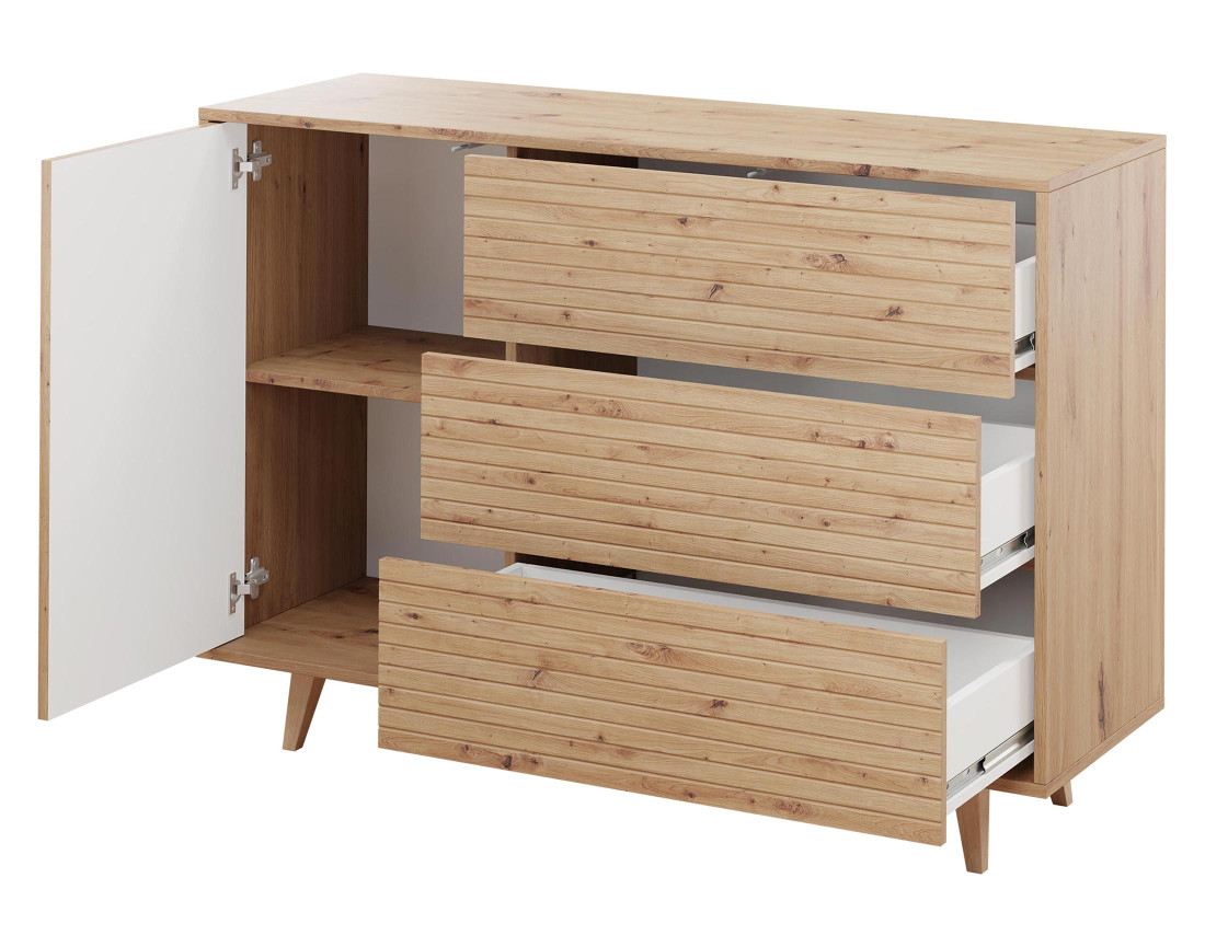 Buffet bois 3 tiroirs et 1 porte 120cm Diego