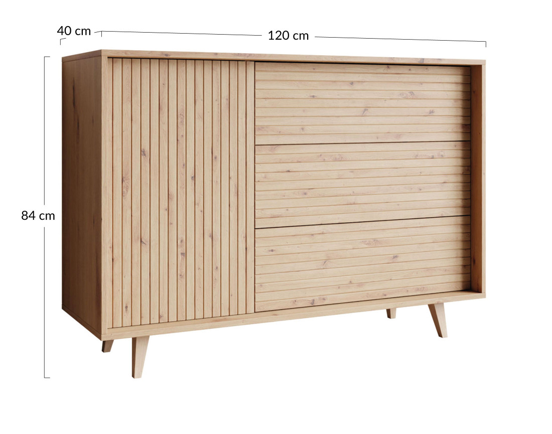 Buffet bois 3 tiroirs et 1 porte 120cm Diego