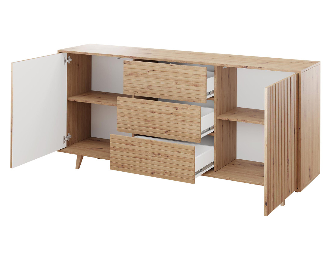 Buffet bois 3 tiroirs et 2 portes 180cm Diego