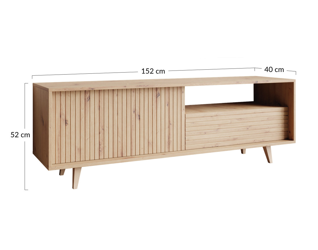 Meuble TV bois 2 portes et 1 niche 152cm Diego