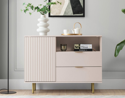 Buffet beige 2 tiroirs, 1 porte et 1 niche 107cm Monica